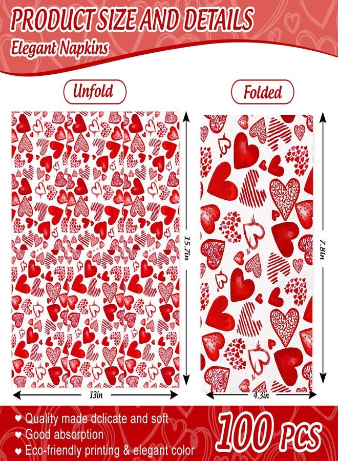 JarThenaAMCS مناديل جارثينا إيه إم سي إس، 100 قطعة، مناديل ورقية حمراء مزينة بقلوب حب، للاستخدام مرة واحدة، مناسبة لحفلات العشاء والزفاف والذكرى السنوية، مثالية لتزيين طاولات الطعام. - Image 2